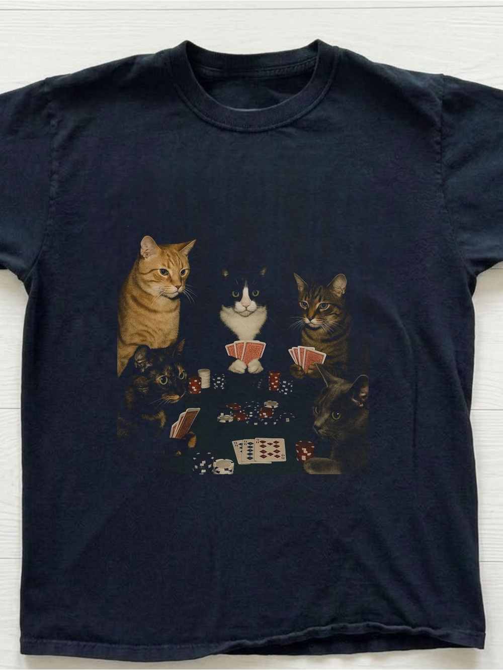 Cats Playing Poker Graphic Tee - Black
